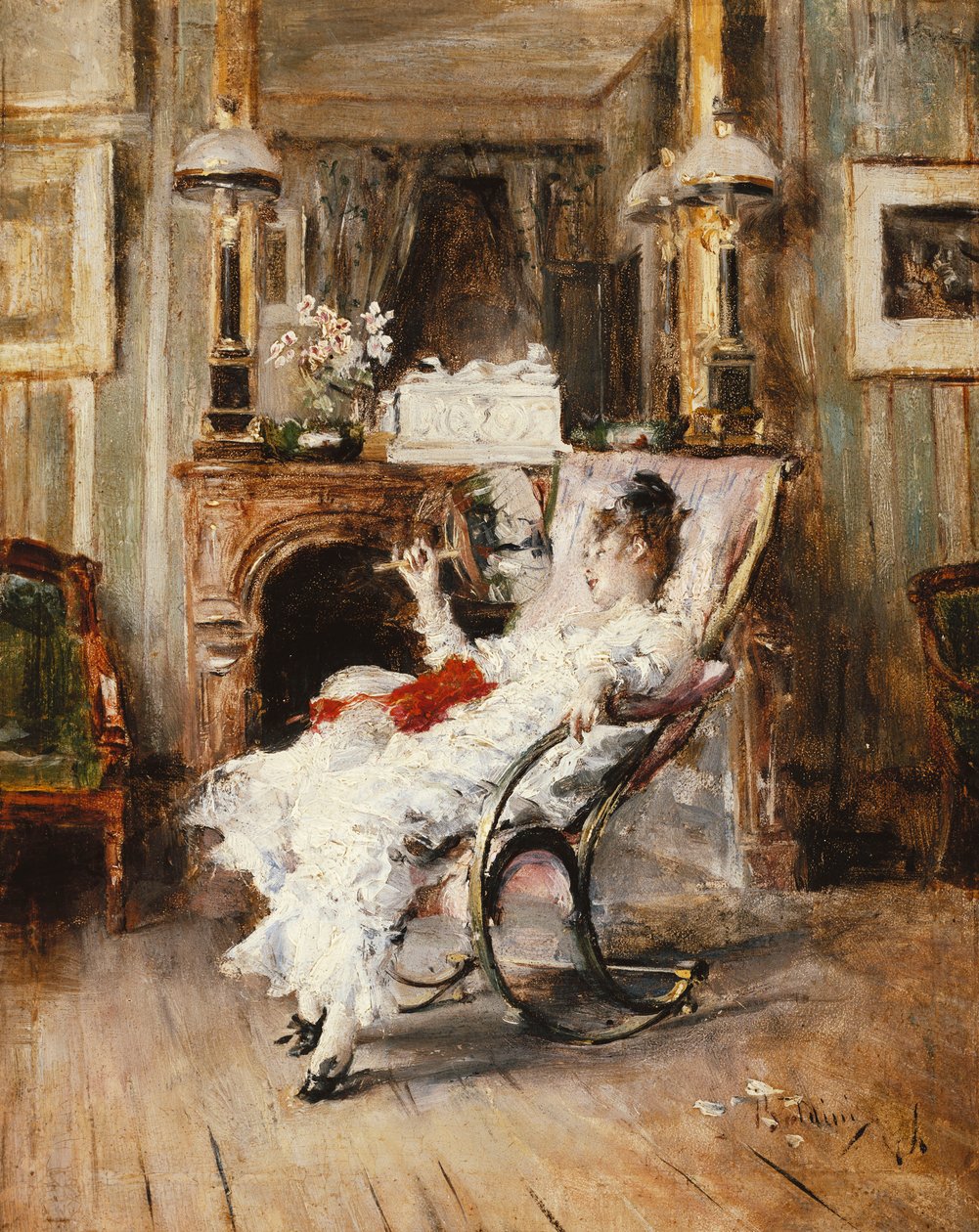 Una signora elegante con un ventaglio da Giovanni Boldini