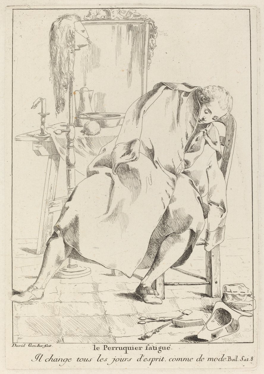 Le Perruquier fatigué (Il parrucchiere stanco) da Giovanni David