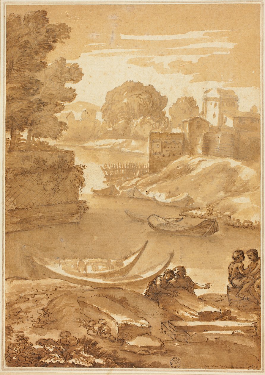 Figure sedute in riva al fiume da Giovanni Francesco Grimaldi