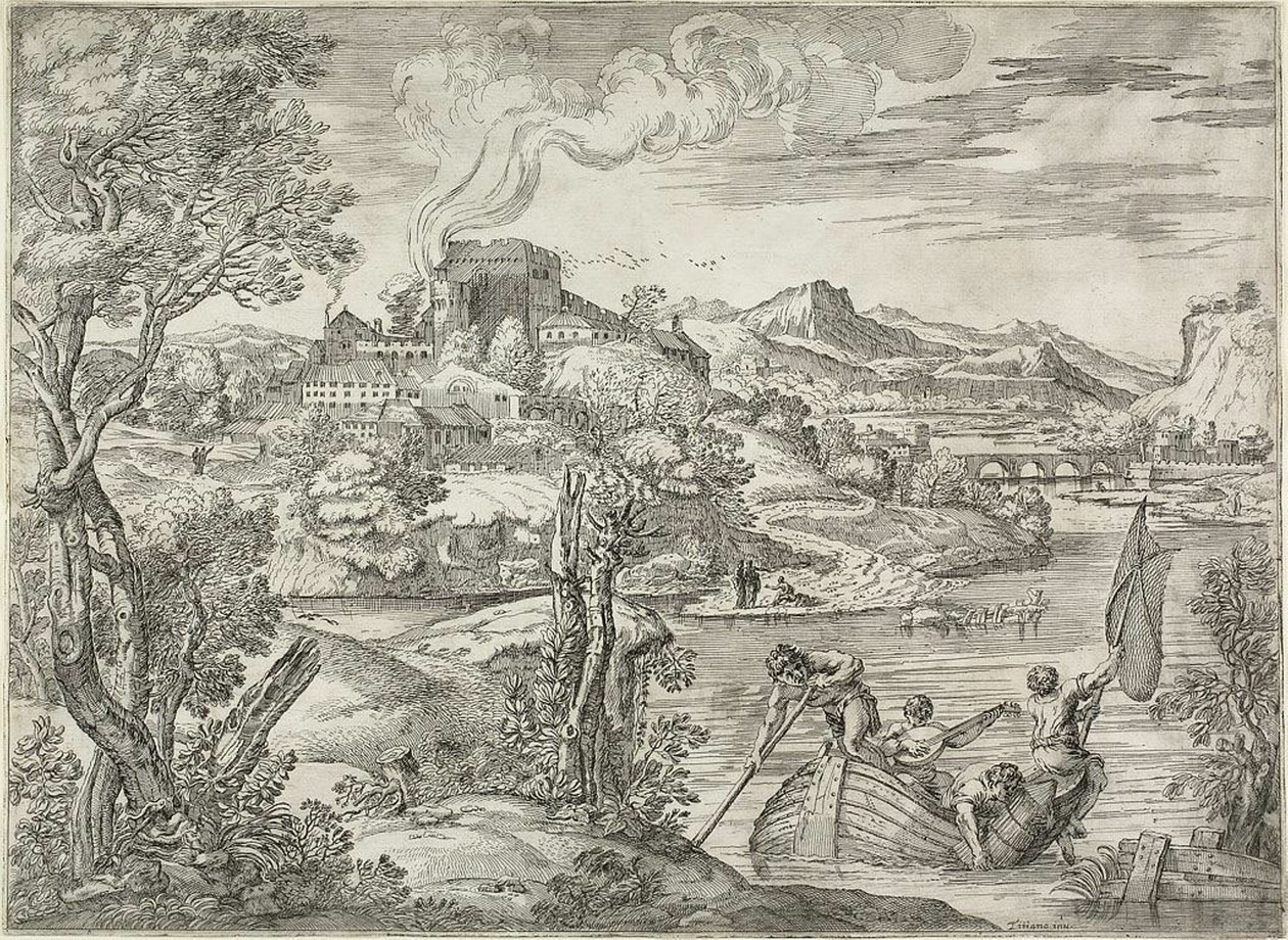 Paesaggio con suonatore di liuto da Giovanni Francesco Grimaldi