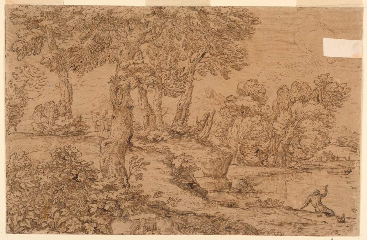 Paesaggio boscoso con uno stagno da Giovanni Francesco Grimaldi