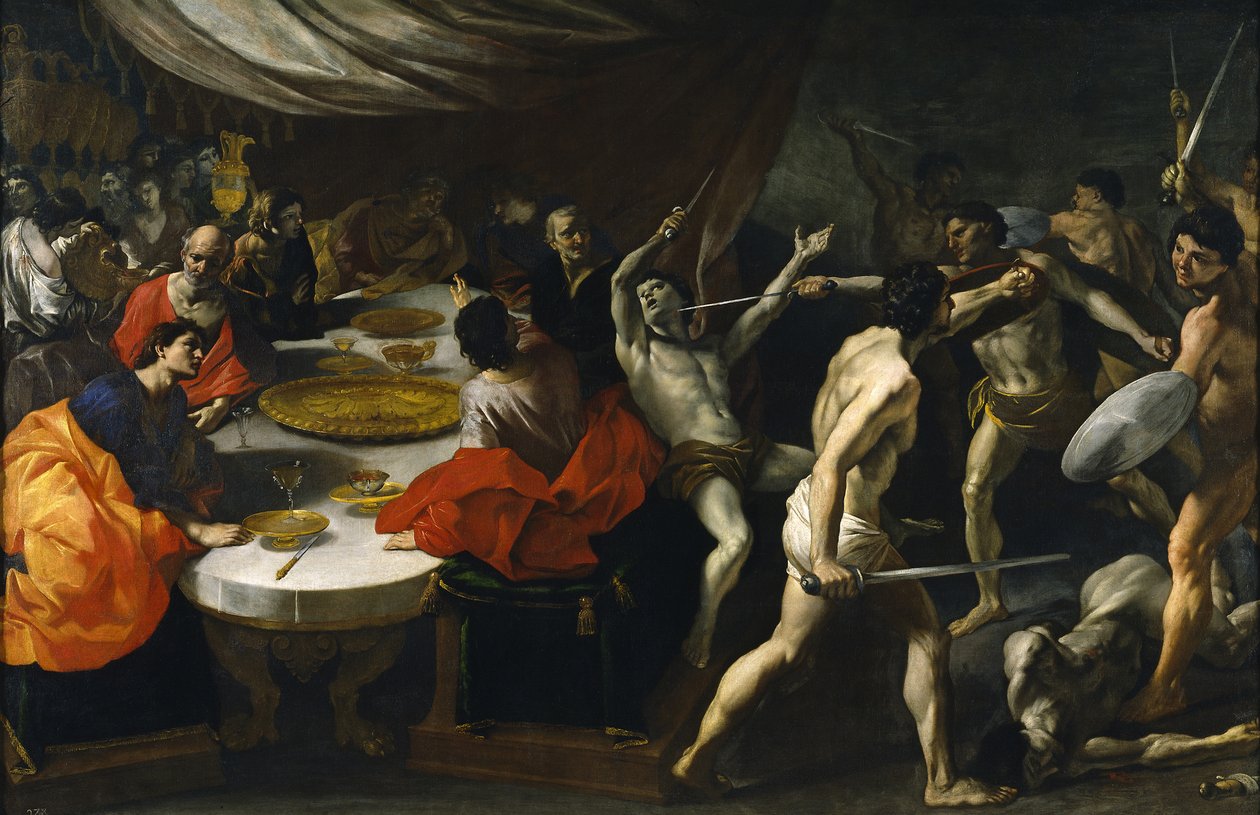 Combattimenti di gladiatori a un banchetto da Giovanni Lanfranco