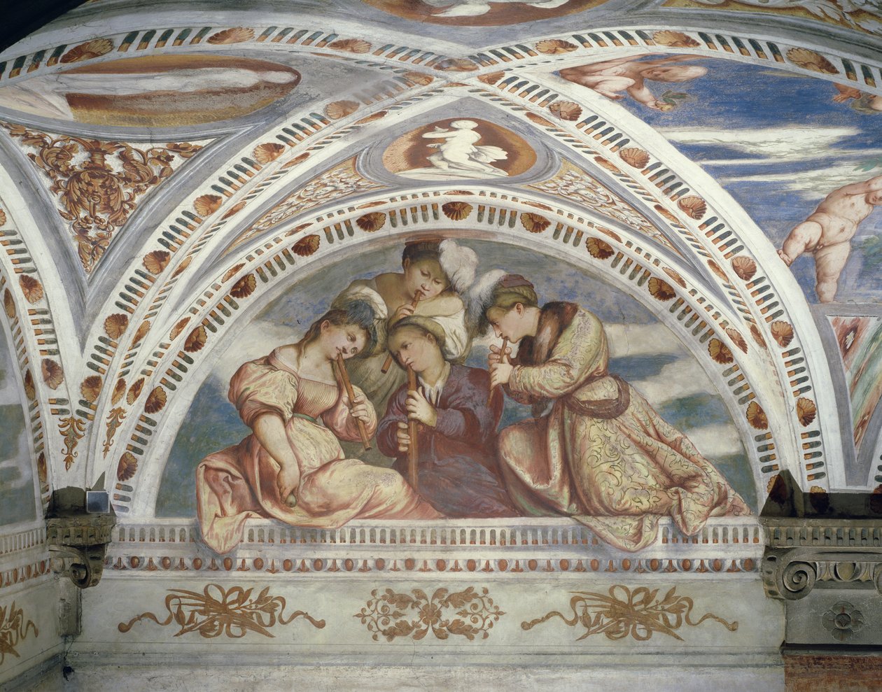 Castone raffigurante un quartetto di suonatori di flauto dolce, 1532 da Girolamo Romanino