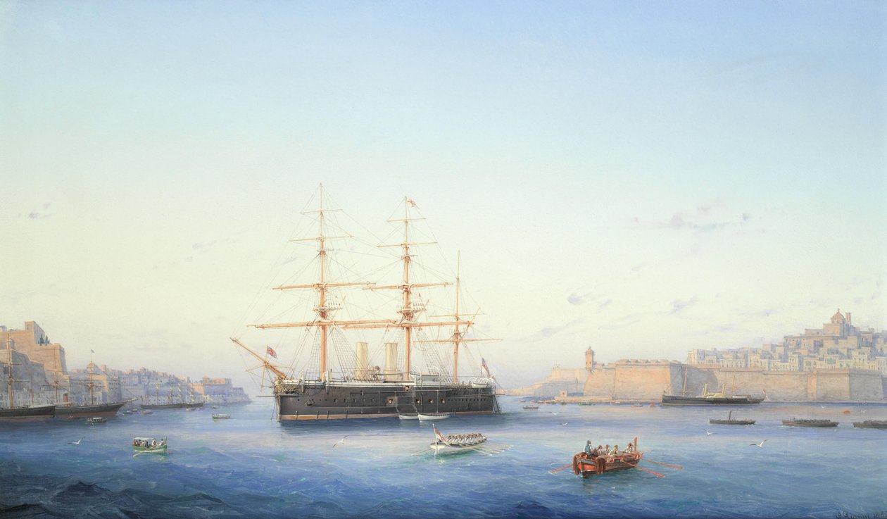 La HMS Alexandra nel Grand Harbour, Malta da Girolamo Gianni