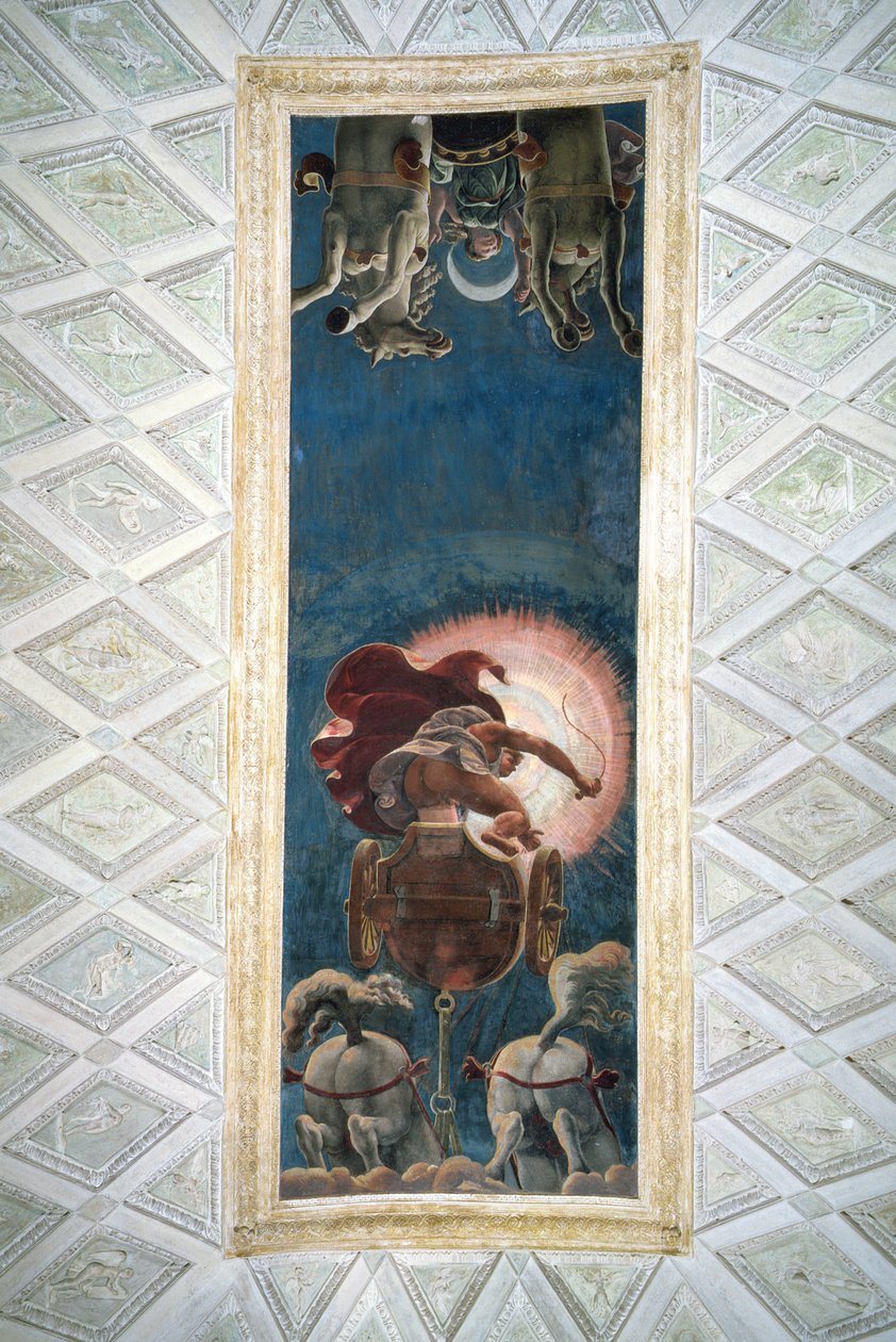 Apollo che guida il carro del sole, decorazione del soffitto nella Camera del Sole, 1527 da Giulio Romano