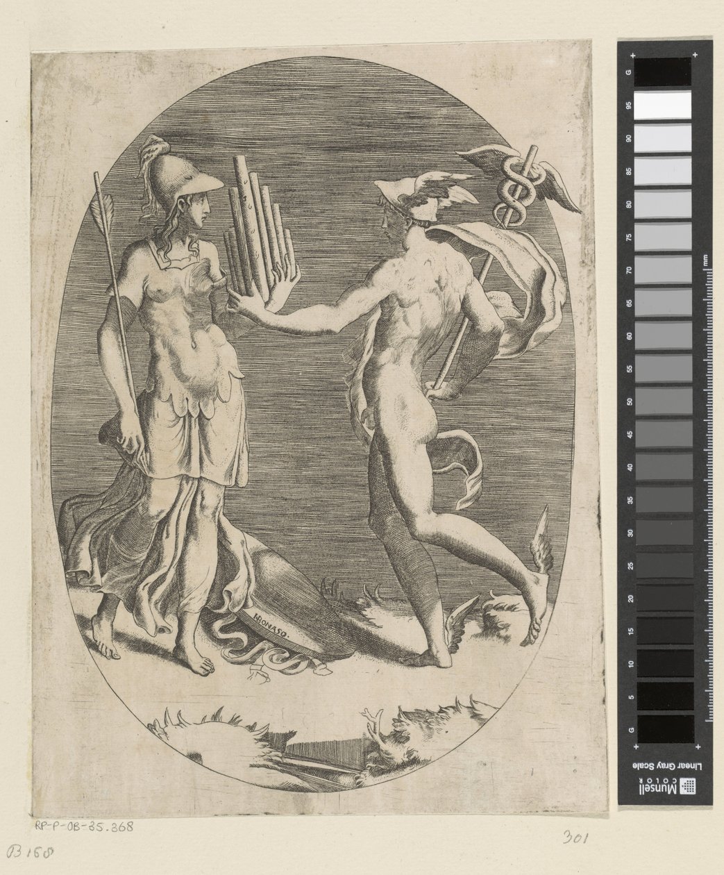 Mercurio dona un flauto di Pan a Minerva da Giulio Bonasone