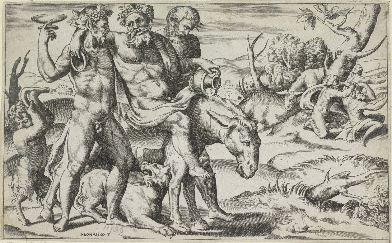 Silenus che cavalca un asino da Giulio Bonasone