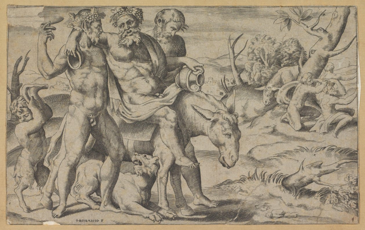 Silenus che cavalca un asino da Giulio Bonasone