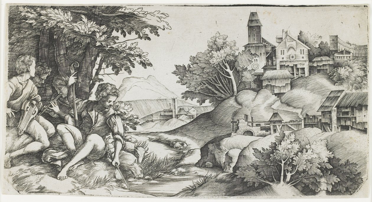 Pastori in un Paesaggio, c. 1517-1518 da Giulio Campagnola