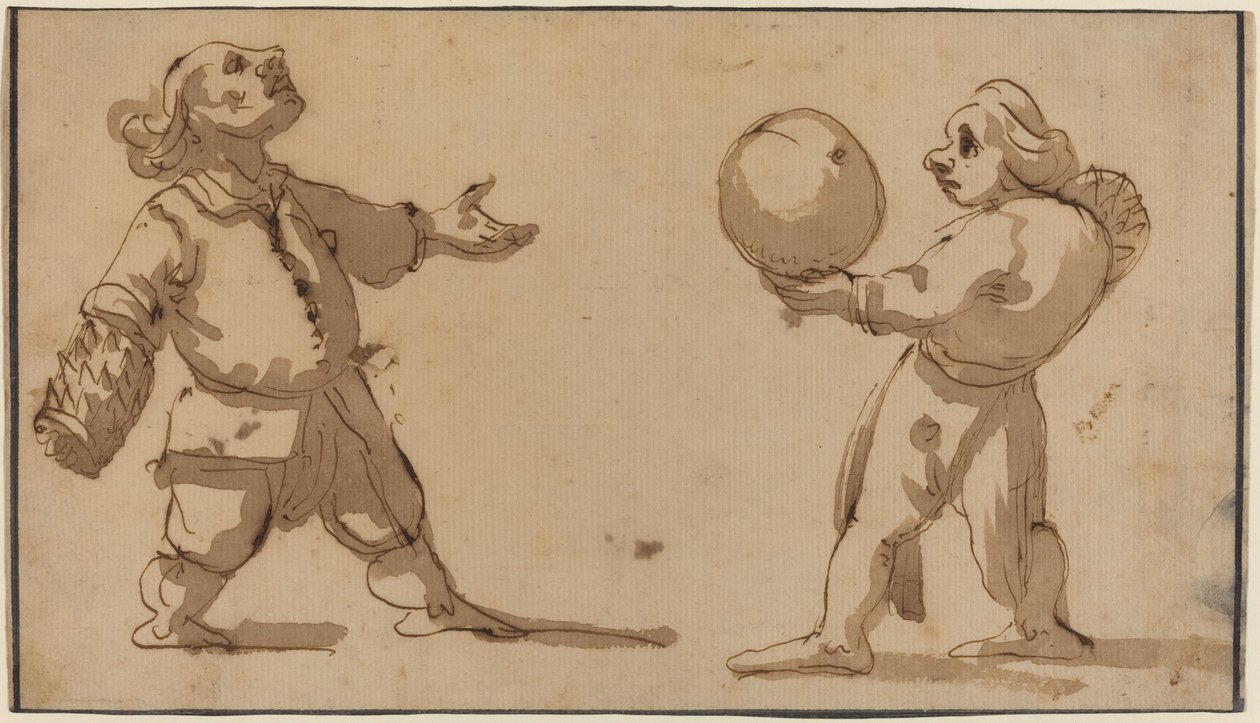 Una caricatura con giocatori di palla da Giuseppe Maria Mitelli