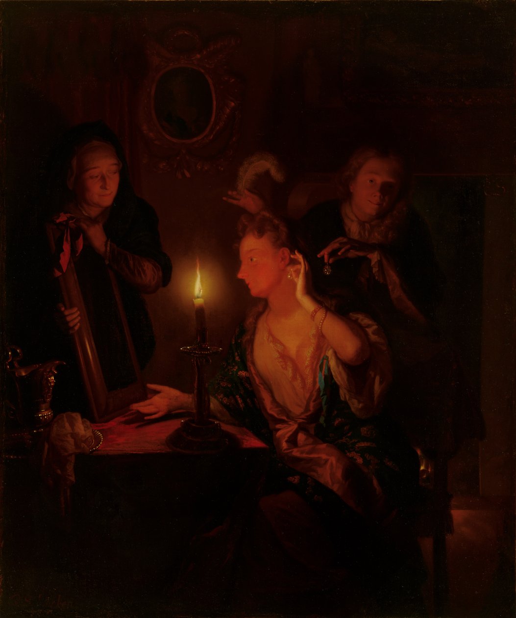 Signora allo specchio alla luce di una candela da Godfried Schalcken
