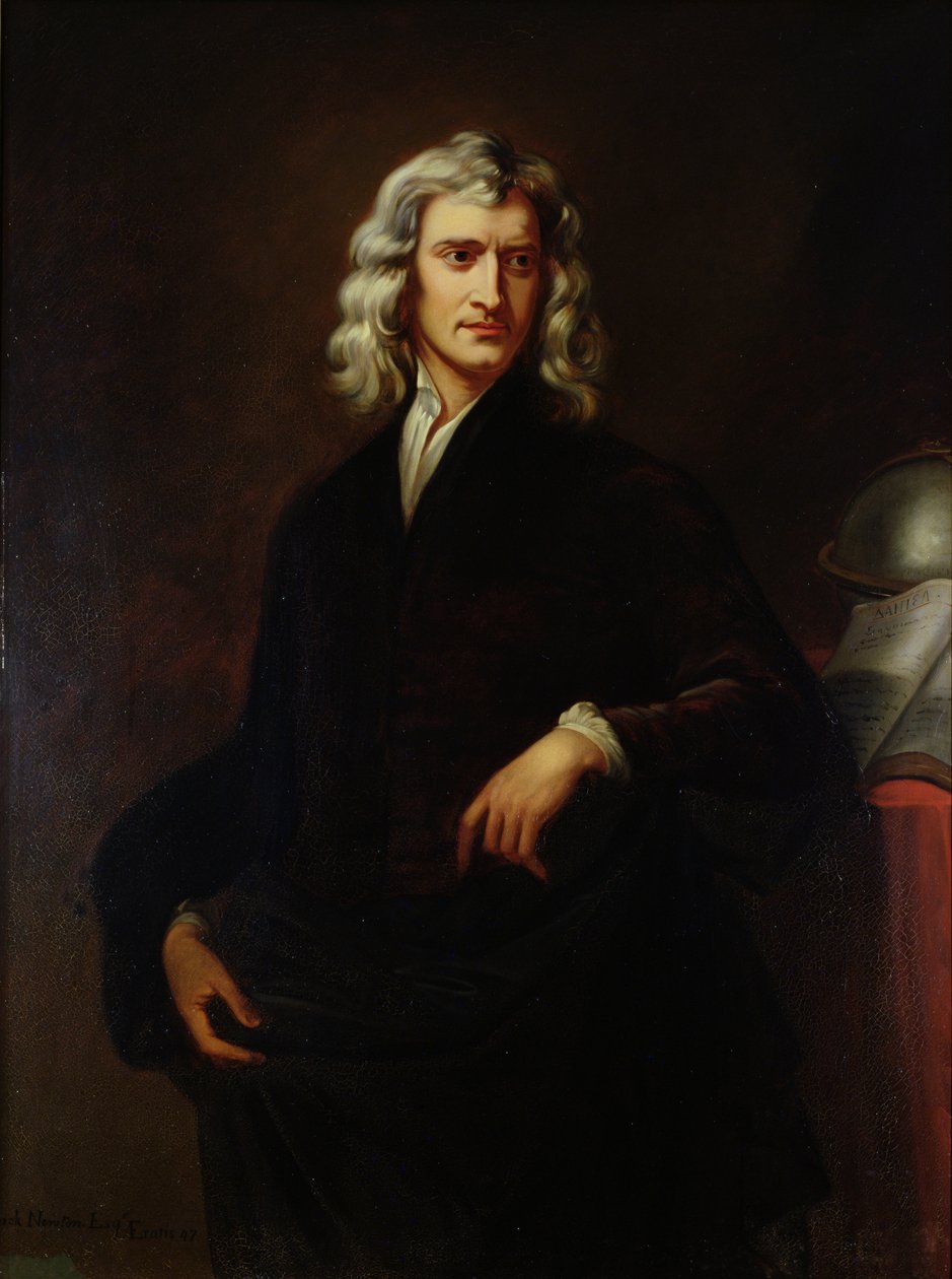 Ritratto di Sir Isaac Newton (1642-1727) dopo un dipinto originale di Sir Godfrey Kneller (1646-1723) 1847 da Goldschmit