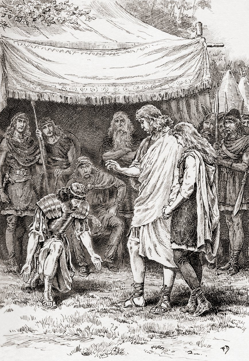 Una scena dal dramma di William Shakespeare Cimbelino, Atto V, Scena 5 da Gordon Frederick Browne