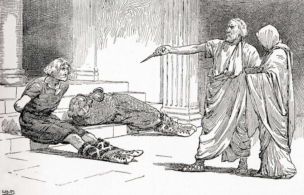 Una scena dal dramma di William Shakespeare Tito Andronico, Atto V, Scena 2 da Gordon Frederick Browne