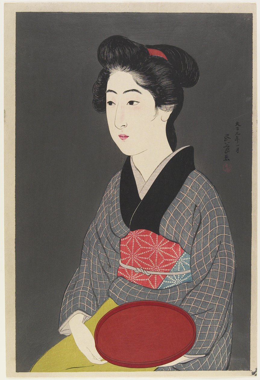 Donna che tiene un vassoio, 1920 da Goyo Hashiguchi