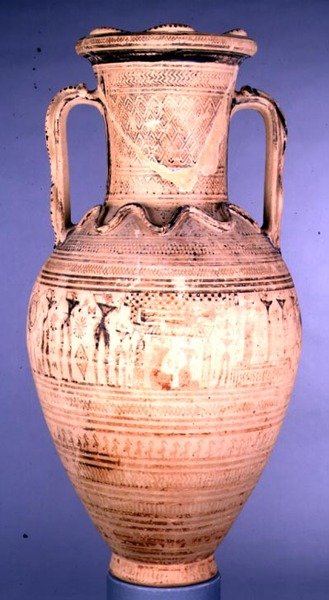 Anfora tardo geometrica attica IIb decorata con scena funebre, c.720-700 a.C. da Greek