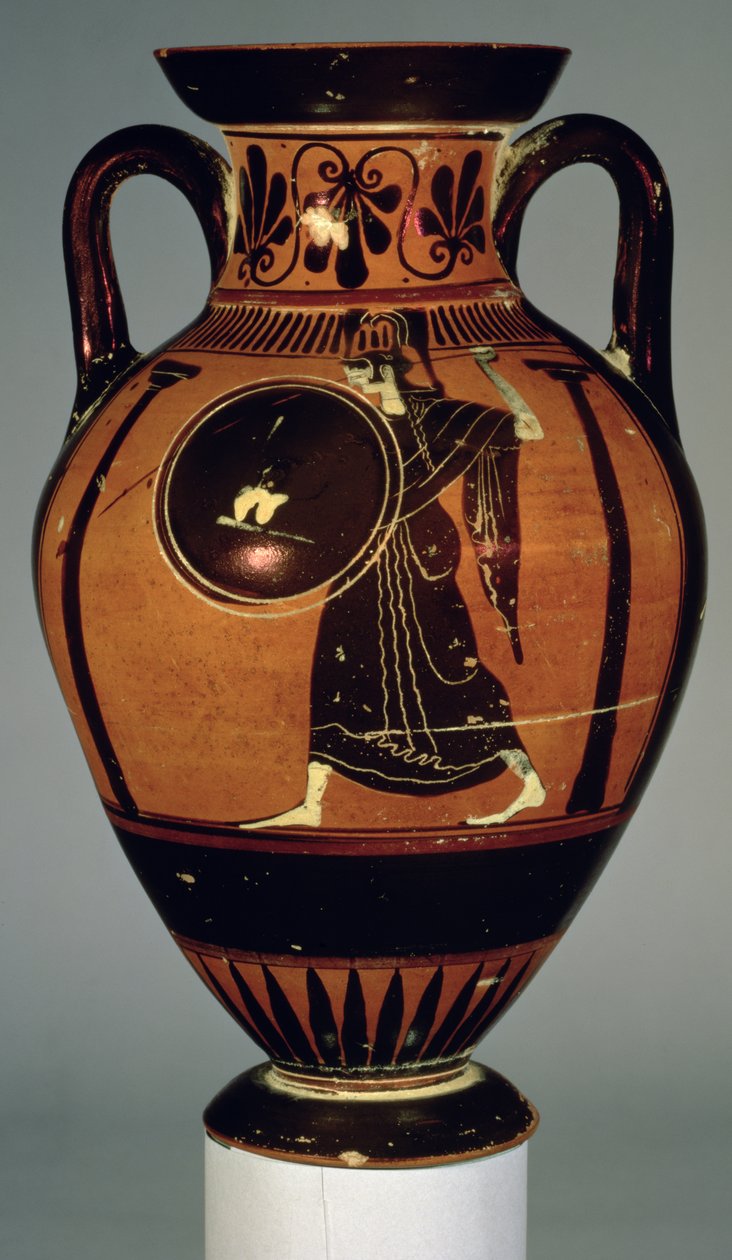 Anfora attica a figure nere raffigurante Atena, V secolo a.C. (ceramica) da Greek