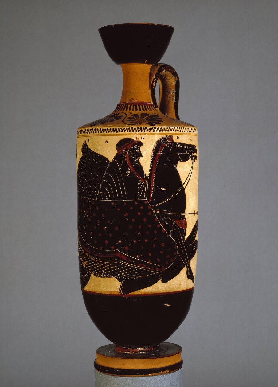 Lekythos a figure nere attiche raffigurante Poseidone, VI-V secolo a.C. da Greek