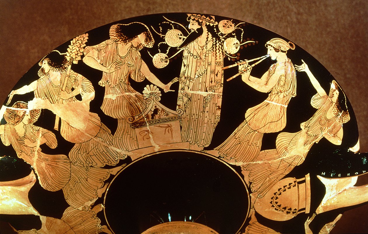 Kylix a Figure Rosse Attiche Raffigurante Dioniso e le Menadi da Greek