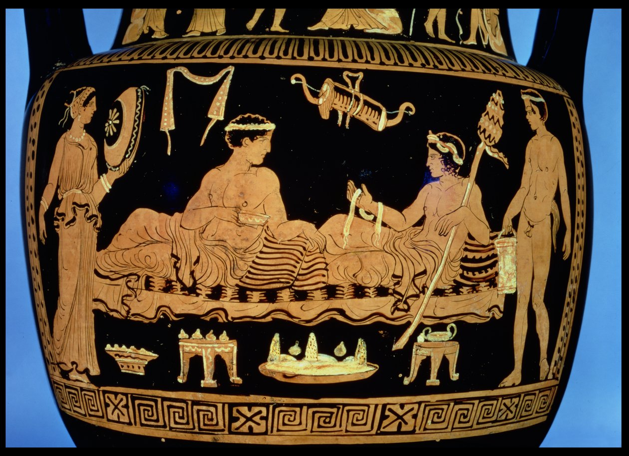Anfora attica a figure rosse decorata con una scena di simposio da Greek
