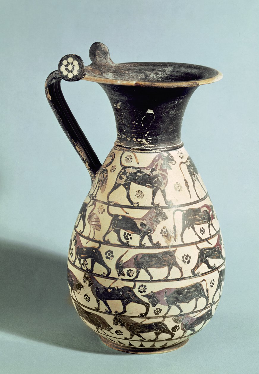 Oinochoe Corinzia decorata con leoni, da Vulci, c.530-520 a.C. da Greek