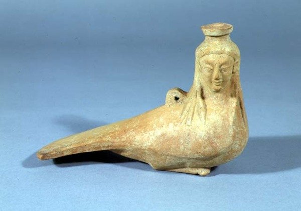 Contenitore di olio profumato a forma di sirena, Milesiano, c.525 a.C. da Greek
