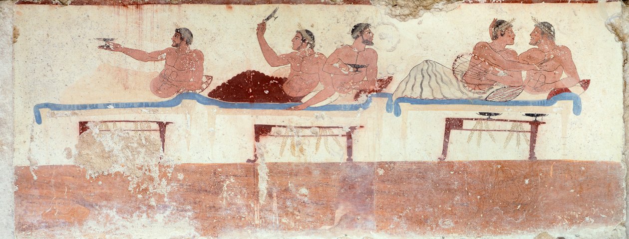 Scena di simposio, c.480-490 a.C. (affresco) da Greek