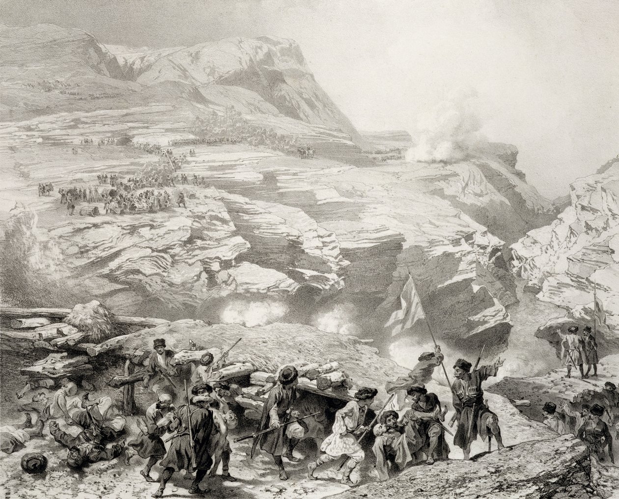 Passo di Soulak ad Akhati, Daghestan, tavola 61 da un libro sul Caucaso, inciso da Eugene Ciceri e Adolphe Jean-Baptiste Bayot, pubblicato da Alfred Leon Lemercier, Parigi, 1847 da Grigori Grigorevich Gagarin