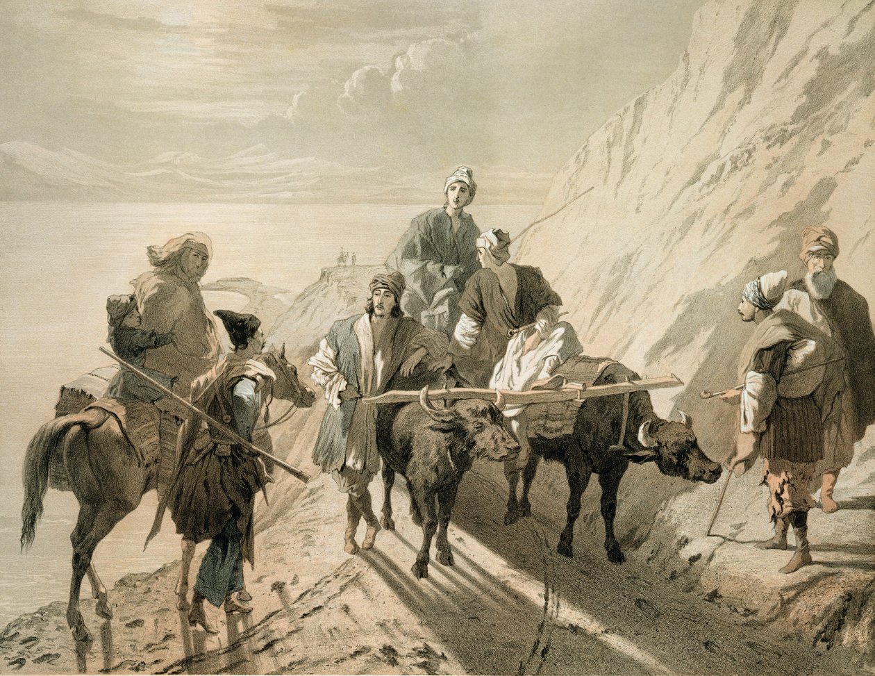 Il lago Sevang o Cockcha, Transcaucasia, tavola 23 da un libro sul Caucaso, inciso da Eugene Le Roux, pubblicato da Alfred Leon Lemercier, Parigi, 1847 da Grigori Grigorevich Gagarin
