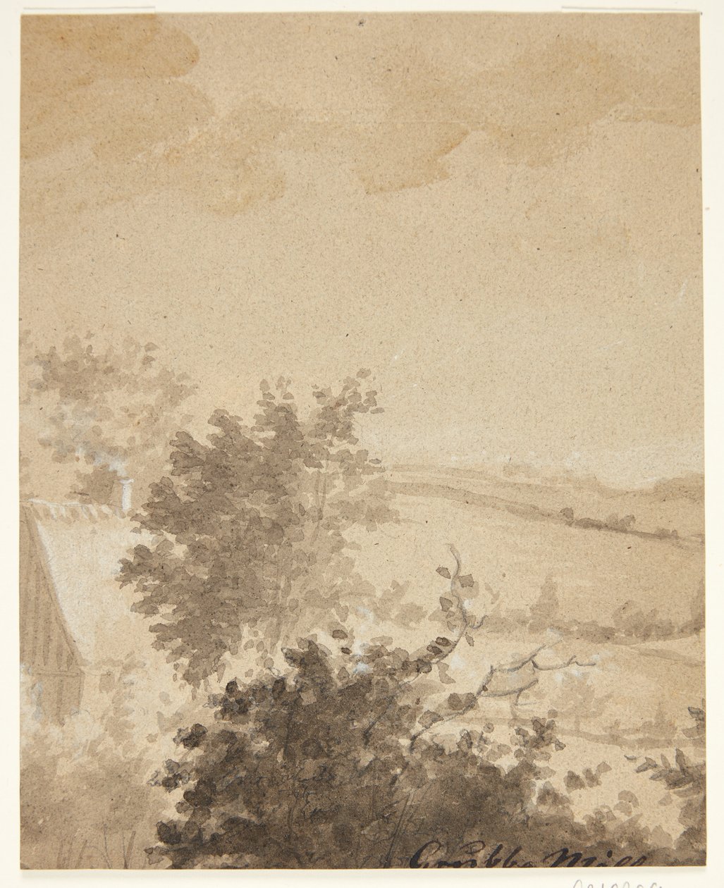 Paesaggio con alberi e casa di contadini da Grubbe Møller