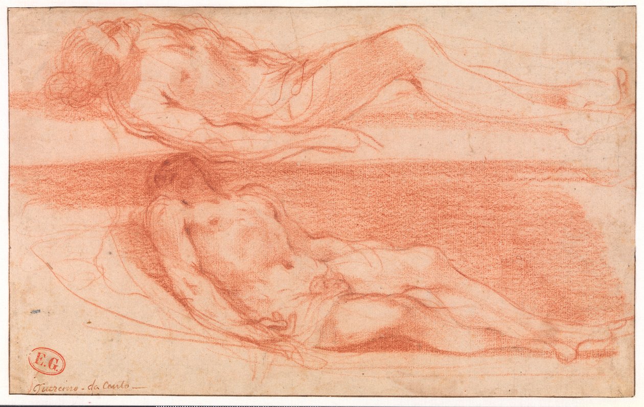 Due studi di uomo mezzo nudo sdraiato da Guercino