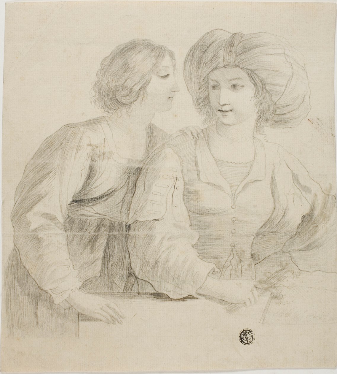 Due Giovani Donne, Una con Turbante, in Conversazione da Guercino