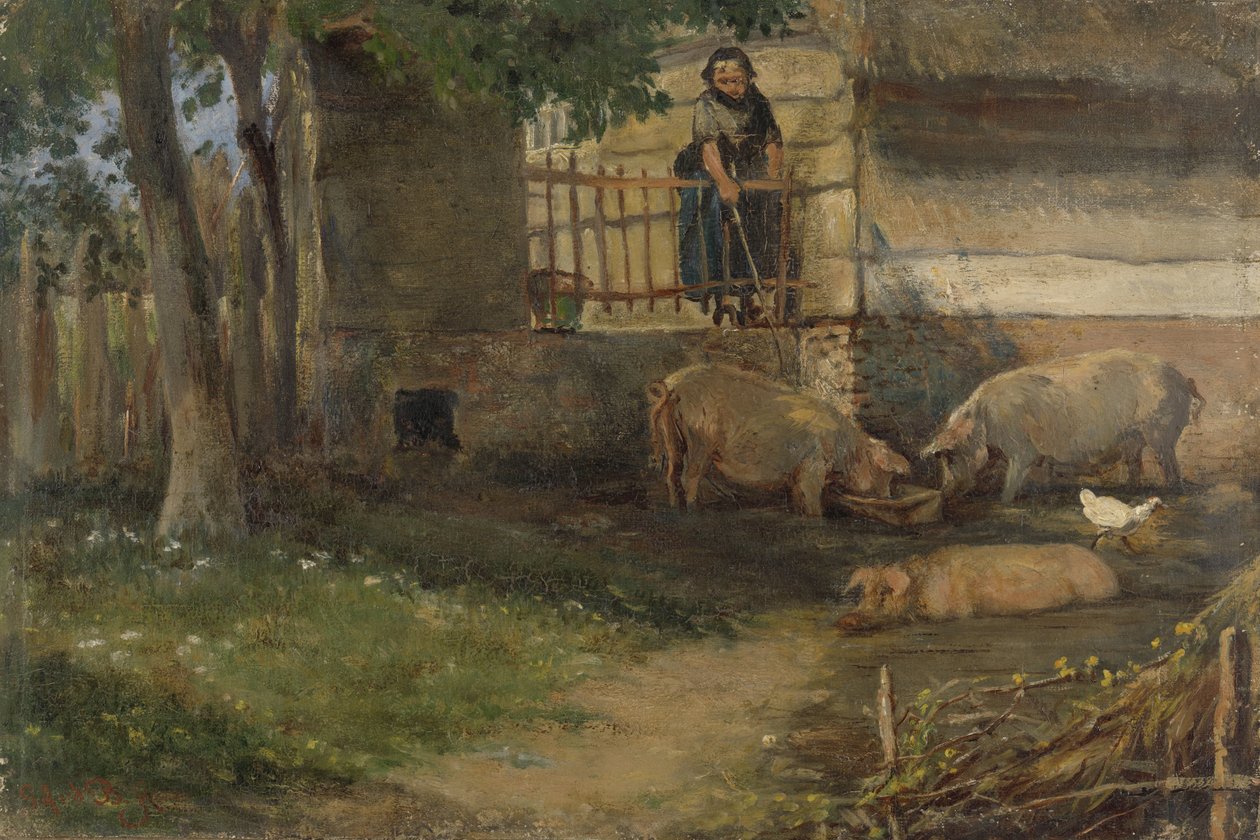 Maiali in un Cortile da Guillaume Anne van der Brugghen