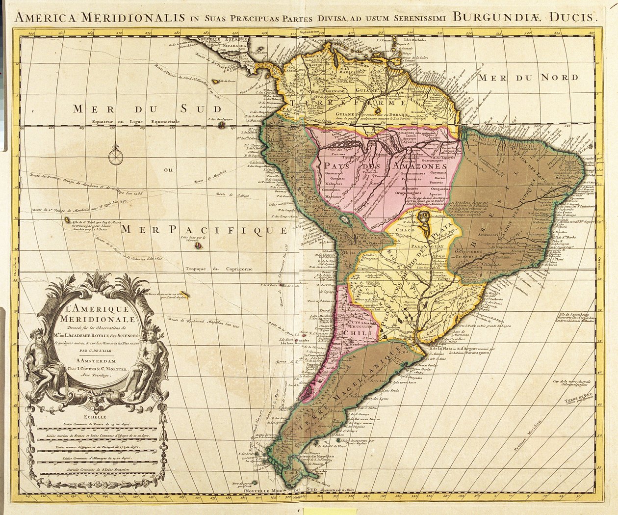 Mappa del Sud America (incisione) da Guillaume Delisle