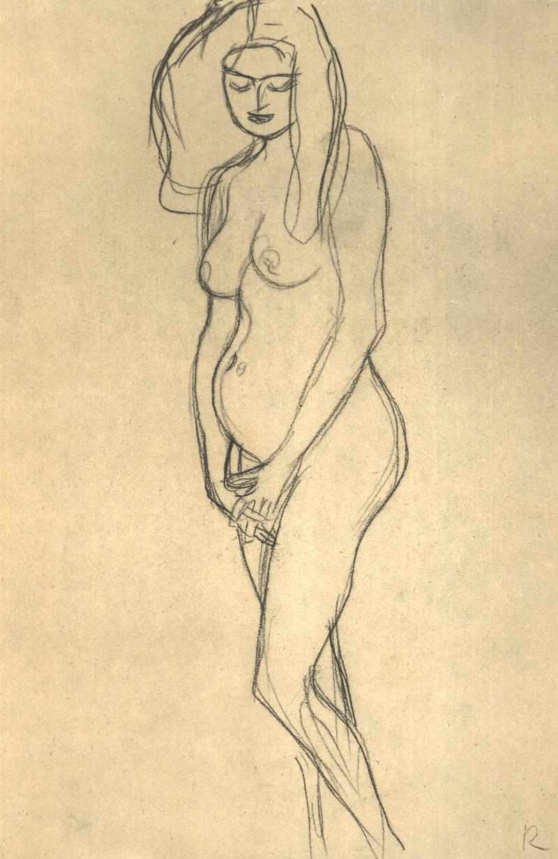 Nudo di una donna incinta verso sinistra da Gustav Klimt