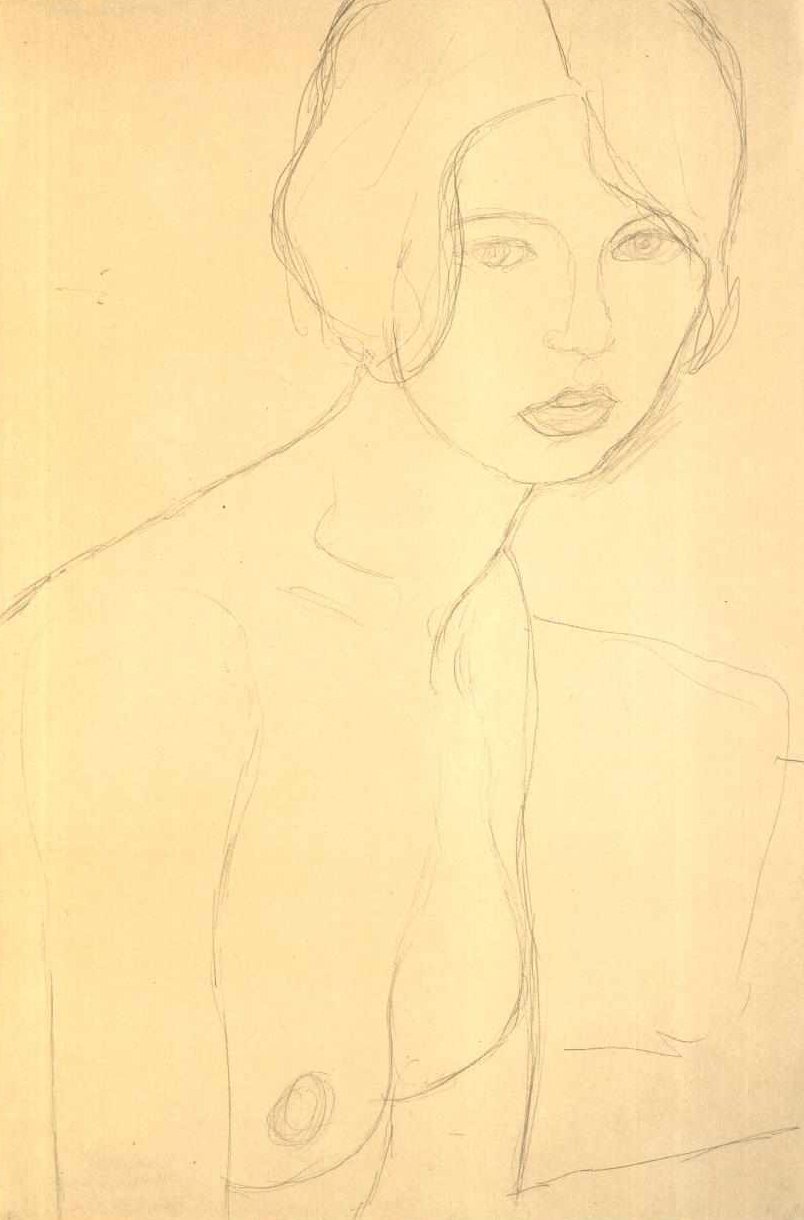 Mezzo busto di una ragazza nuda verso destra da Gustav Klimt