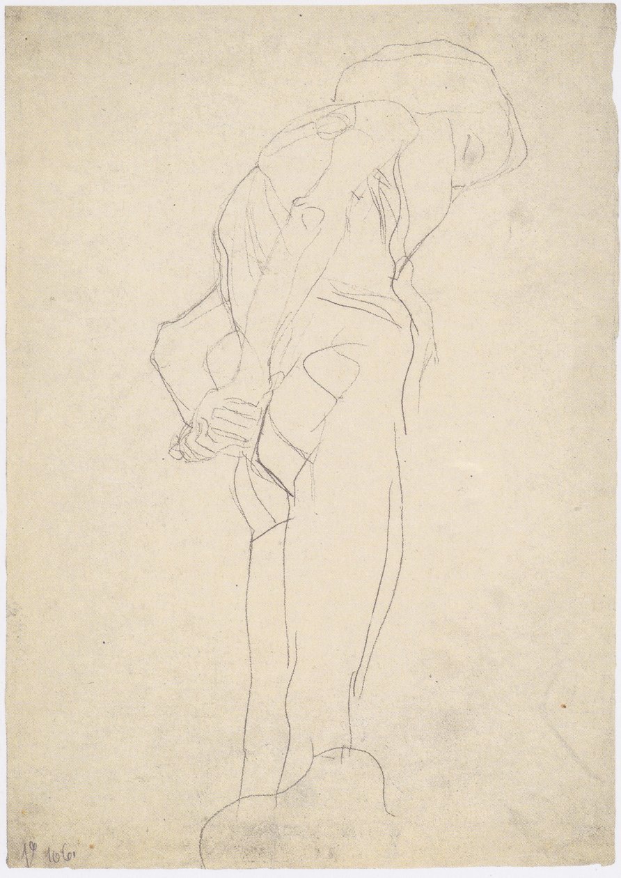 Vecchio nudo piegato verso destra da Gustav Klimt