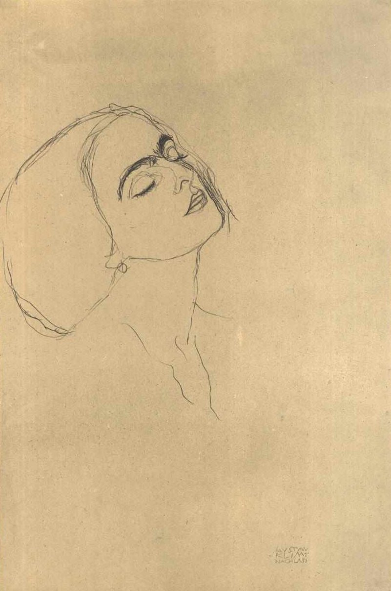 Studio della testa con occhi chiusi verso destra da Gustav Klimt