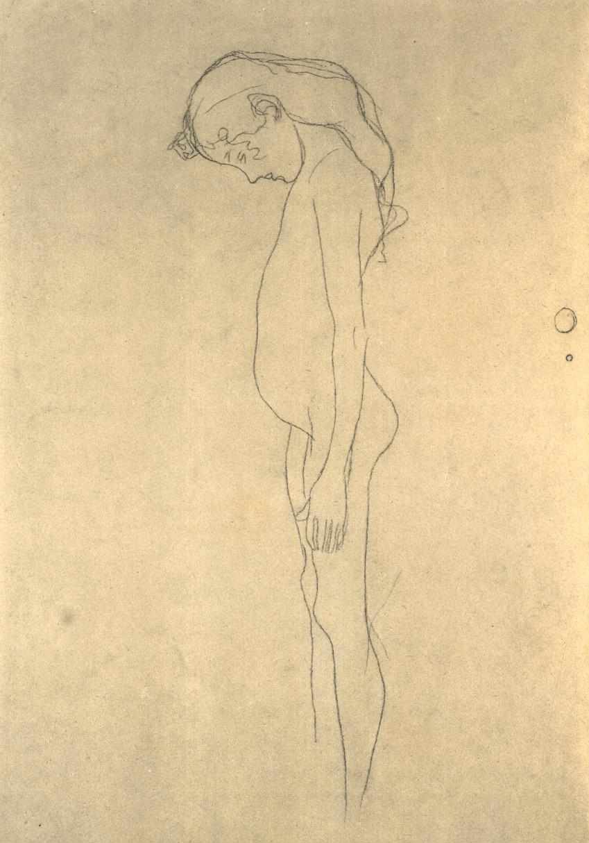 Nudo di ragazza con testa chinata verso sinistra da Gustav Klimt