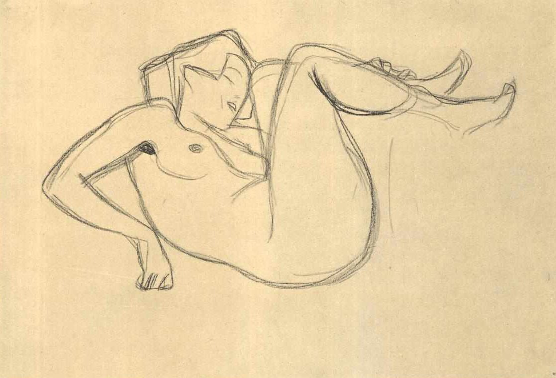 Nudo di ragazza accovacciata con cosce piegate da Gustav Klimt