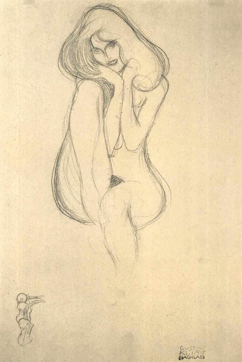 Nudo femminile seduto di fronte da Gustav Klimt