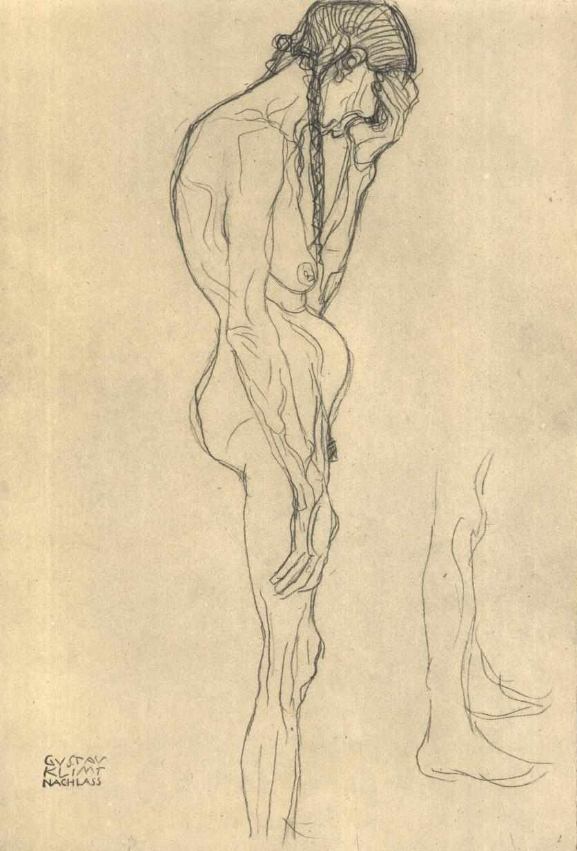 Donna anziana in piedi di profilo verso sinistra da Gustav Klimt
