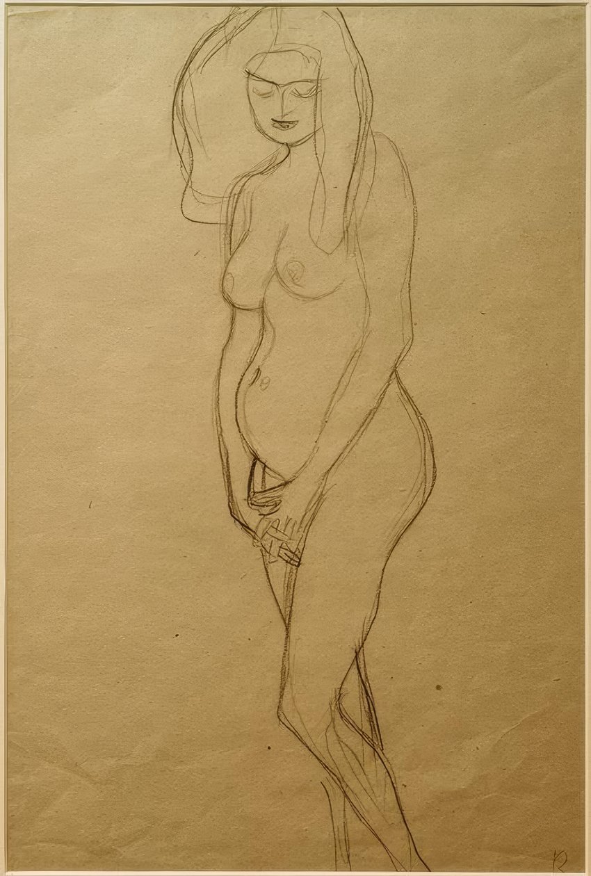 Donna incinta nuda in piedi verso sinistra, le mani... da Gustav Klimt