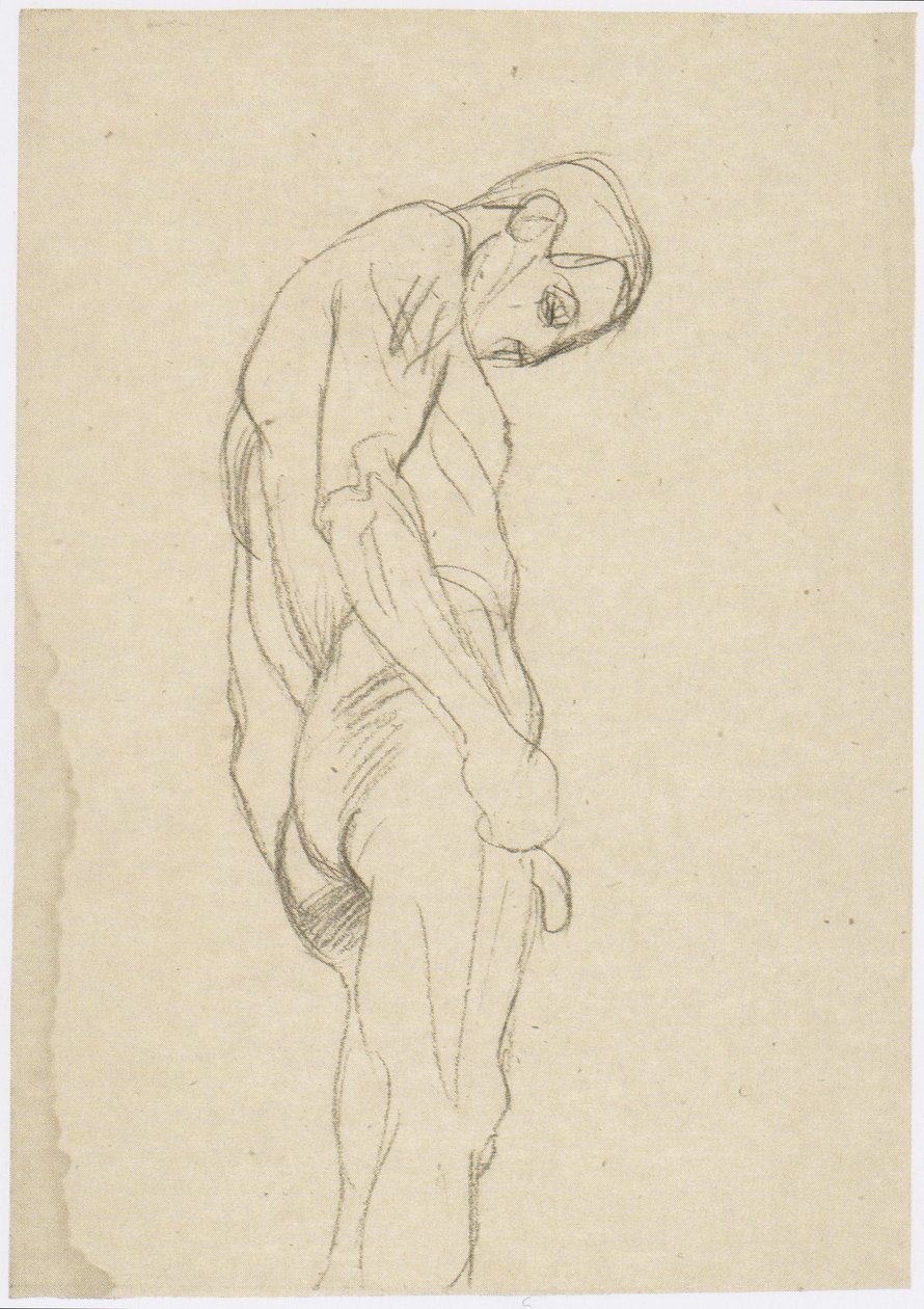 Uomo in piedi verso destra con testa china da Gustav Klimt