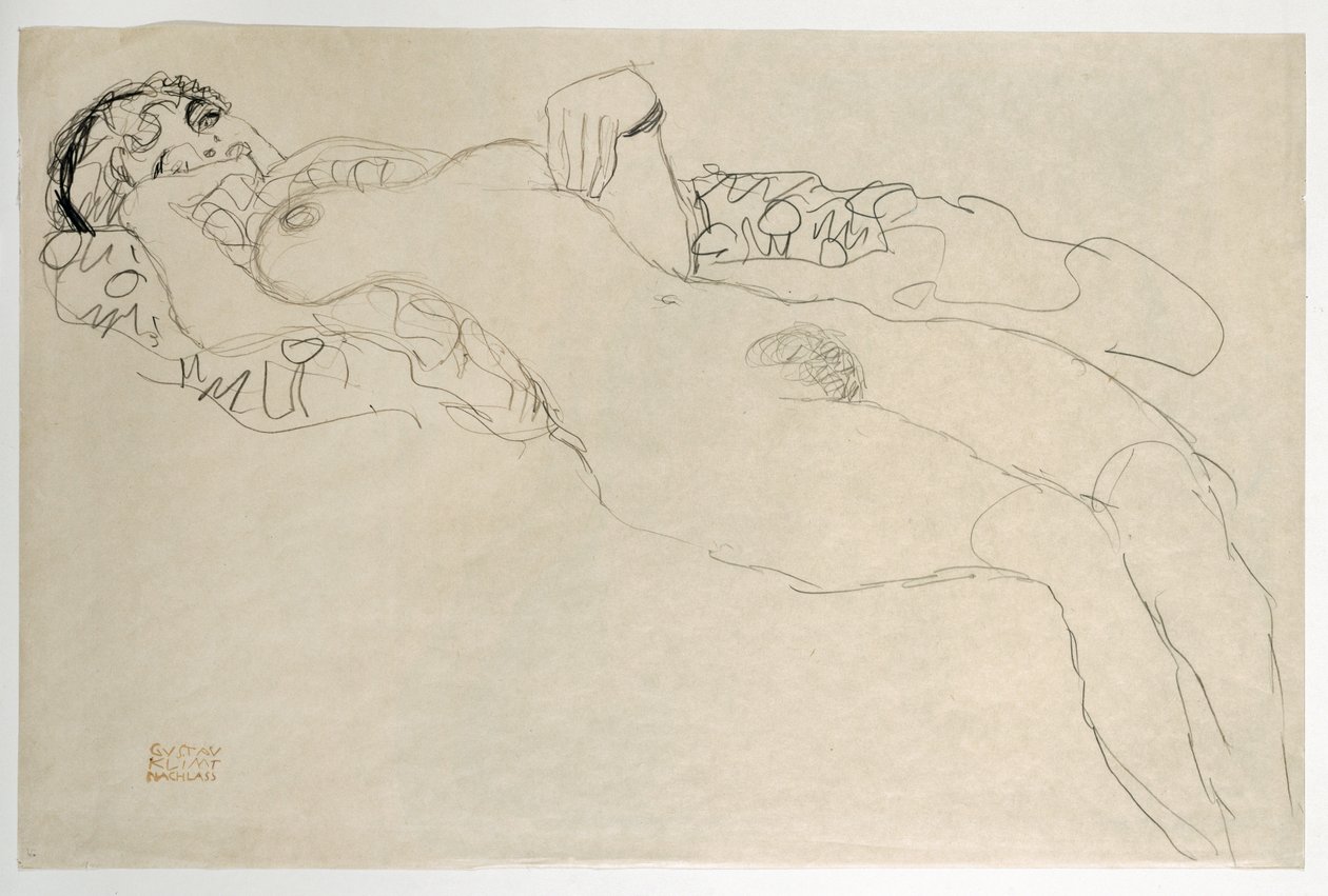 Nudo femminile girato a sinistra da Gustav Klimt