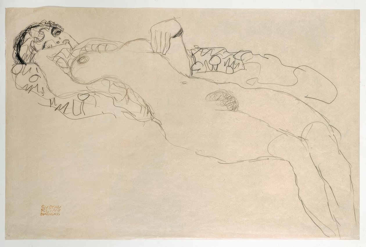 Nudo reclinato girato a sinistra da Gustav Klimt