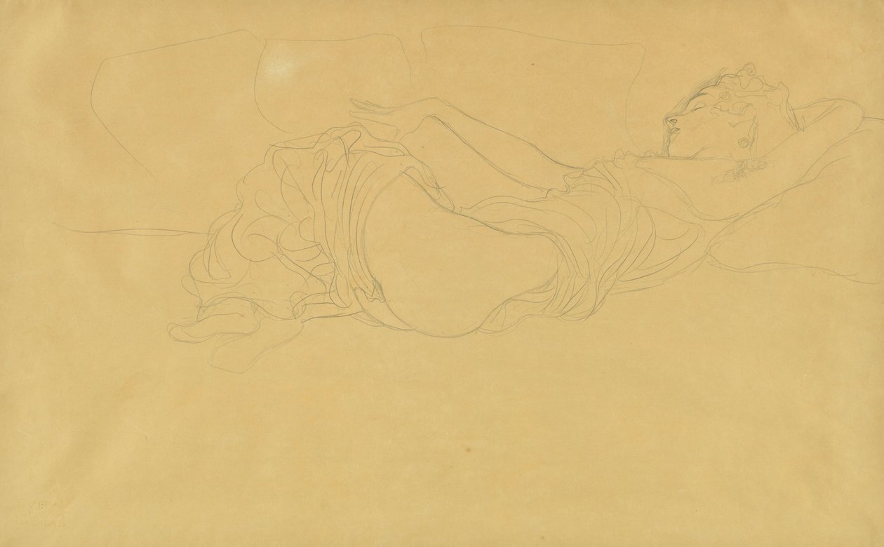 Donna sdraiata sulla schiena, parzialmente vestita da Gustav Klimt