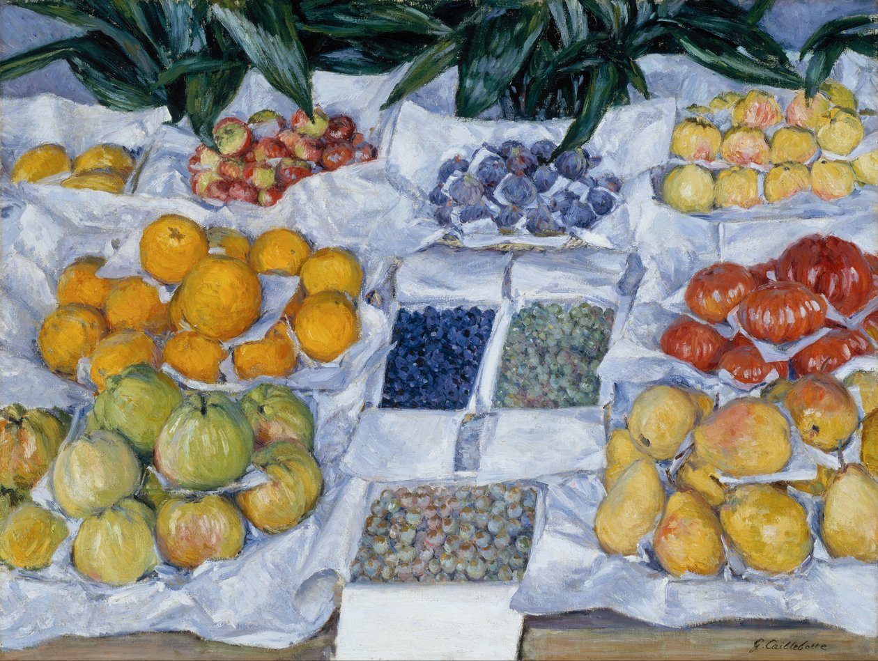 Frutta esposta su un banco da Gustave Caillebotte