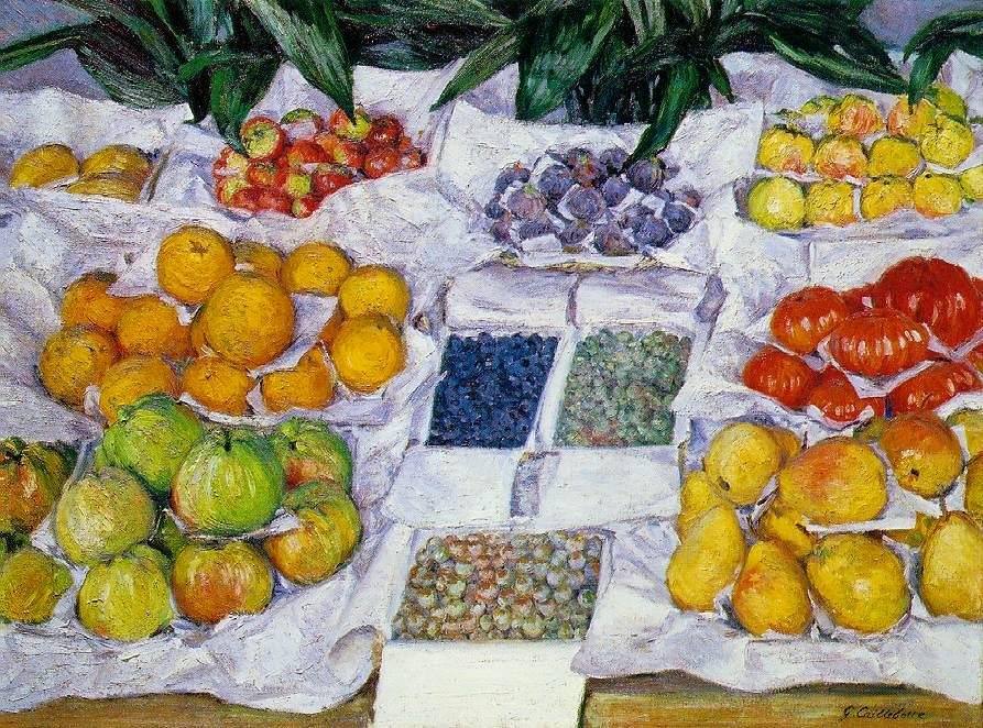 Frutta su un banco da Gustave Caillebotte