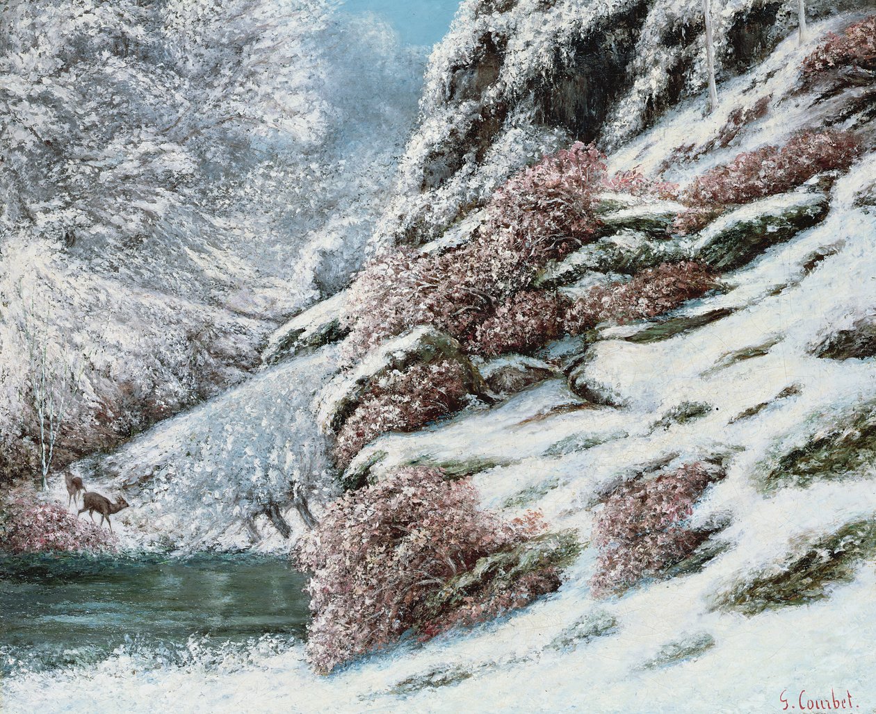Cervi in un paesaggio innevato, 1867 da Gustave Courbet
